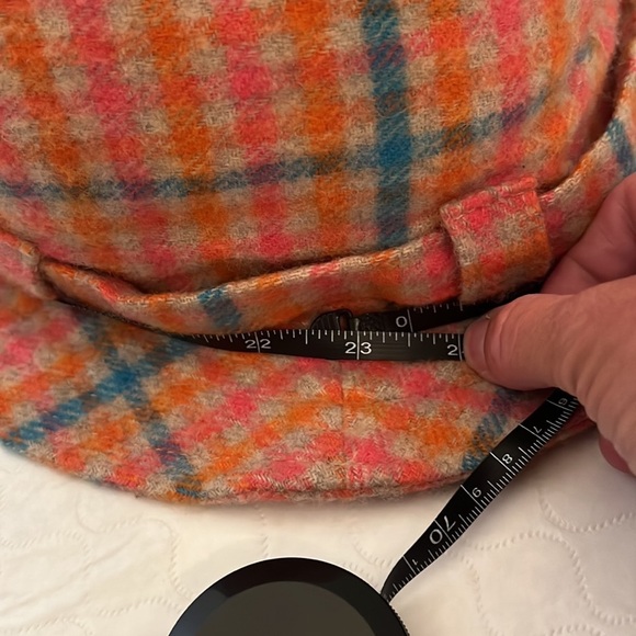 Multicolor pink orange blue checker Irish lambs wool hat main image 5